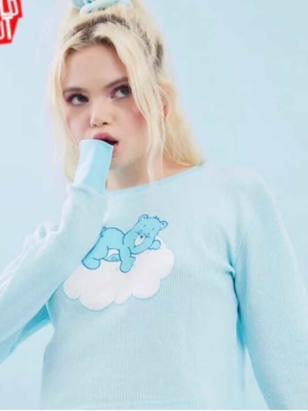 Dolls Kill Pastel Blue Care Bear Cloud Crewneck Sweater